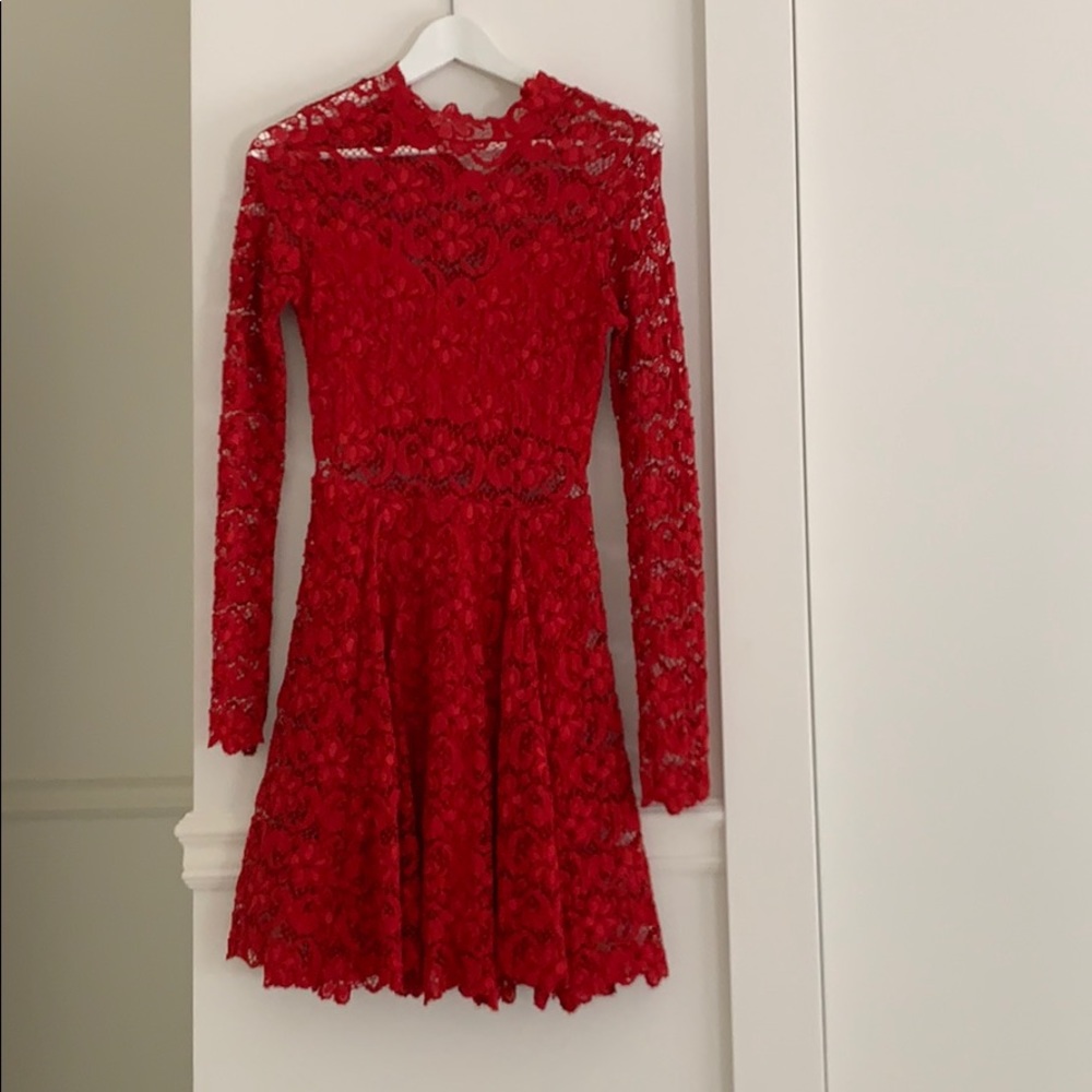 Searle Long Sleeve Red Lace Dress